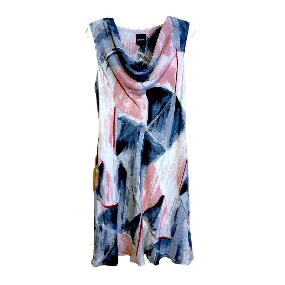 NIC+ZOE Artsy Abstract Multicolor Cowl Neck Sleeveless Dress‎ Flowy Feminine-L - Picture 3 of 12
